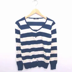 アルシーヴ archives カーディガン ニット ボーダー 丸首 綿 コットン 薄手 長袖 M アイボリー ネイビー 紺 /TT5