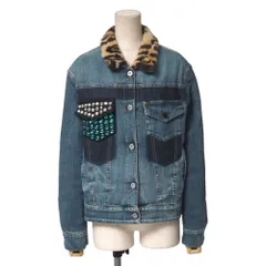 ■美品■Miu Miu ミュウ ミュウ デニムジャケット サイズ36 スタッズ ビジュー レオパード フェイクファー 中綿ジャケット ブランド古着【中古】20251111/RA6535