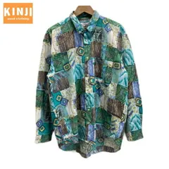 【中古】　RIFRAT　柄シャツ　長袖　シャツ　レギュラーカラー　ポリエステル　総柄　胸ポケット　レトロ　80'sファッション　日本製　古着　/1992