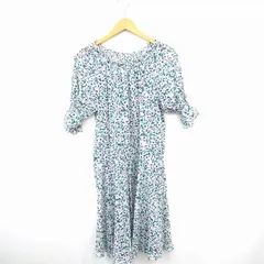 N,N, ワンピース 花柄 フリル ひざ丈 七分袖 M グリーン ネイビー 緑 紺 /MT7