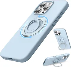 SURPHY iPhone 16 pro用スタンドケース シリコン, 6.3インチ(2024) 回転可能なシリコンリング,360°回転スタンド MagSafe対応 横縦両立 角度調整 隠し収納式 iPhone16 pro用ソフトカバー(クリア)