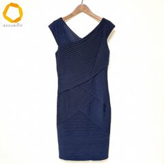 TADASHI SHOJI ネイビープリーツ膝丈ワンピースドレス - メルカリ
