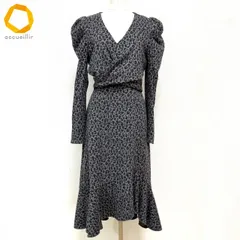 #anc ダイアンフォンファステンバーグ DVF ワンピース S グレー 黒 茶 ヒョウ柄 カシュクール風 パフスリーブ レディース [899969]