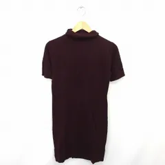 ワンピース ニット 膝下丈 タートルネック ウール 半袖 M 赤紫 ワインレッド /TT9