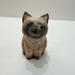 アンティーク 木彫り猫　50年代 骨董　木製 猫の置物 レトロ】木彫り 猫 置物 オブジェ クラック加工 シャビーシック ネコ