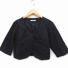 ローリーズファーム LOWRYS FARM ノーカラー ジャケット アウター 七分袖 ショート丈 無地 コットン 綿 M ブラック 黒 /FT5