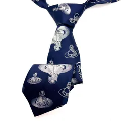 【遊び心は首元に宿る】　Vivienne Westwood　ネクタイ オーブ 総柄 シルク ジャケパン カジュアル　ネイビー