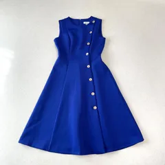 Calvin Klein カルバンクライン 金ボタン ロイヤルブルー フィット&フレア ノースリーブワンピース ドレス お呼ばれ パーティー フォーマル セレモニー