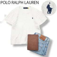 【美品】 ポロ ラルフローレン POLO RALPH LAUREN 半袖 コットン セーター ケーブル サマー ニット ポニー ロゴ 刺繍 L ホワイト アメカジ シティールック レディース ♪
