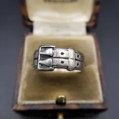 1917年 英国 アンティーク ベルト バックルデザイン 925 シルバー バンド リング 銀 指輪 2連 幅広 Birmingham ホールマーク Y26-J