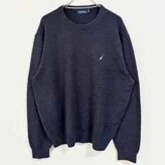 古着　NAUTICA ノーティカ　長袖ワンポイント刺繍ニット　セーター　ネイビー　紺　XLサイズ