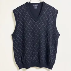 古着　BROOKS BROTHERS ブルックスブラザーズ　アーガイル柄ニットベスト　セーター　メリノウール　黒　ブラック　紫　XLサイズ