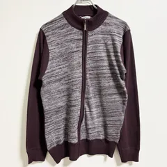 古着　HABAND 長袖フルジップニット　セーター　ワインレッド　えんじカラー