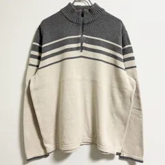 古着　Eddie Bauer エディーバウアー　長袖ハーフジップニット　セーター　アイボリー　グレー　XLサイズ