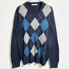 古着　OLD NAVY オールドネイビー　長袖アーガイル柄ニット　セーター　Vネック　ネイビー　紺　Mサイズのサムネイル