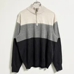古着　DOCKERS ドッカーズ　長袖ハーフジップアクリルニット　セーター　色切り替え　黒　グレー　ベージュ　Lサイズ