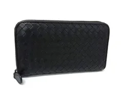 BOTTEGA VENETA ボッテガヴェネタ 長財布 イントレチャート 114076 ブラック系 レザー ユニセックス ラウンドファスナー シルバー金具 美品