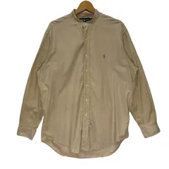 90's vintage 90年代 ヴィンテージ Ralph Lauren YARMOUTH ラルフローレン ノーカラーシャツ ポニー刺繡 長袖シャツ チェック柄 ワンポイント刺繡 HongKong製 16 34/35サイズ ベージュ