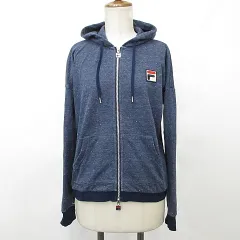 フィラ FILA ジャケット テニス スポーツウェア 長袖 ジップアップ フード ロゴ ドロップショルダー 紺 ネイビー L