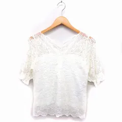 ダブルクローゼット w closet レース ブラウス 五分袖 Vネック パフスリーブ オフホワイト 白 /FT28