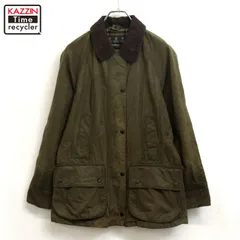 00s イギリス製 Barbour ダブルジップ　オイルド　襟コーデュロイ　裏地チェック オイルドジャケット レディース 表記10サイズのサムネイル