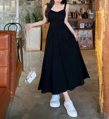 レディース 大きいサイズ キャミソールワンピース ブラック ノースリーブ ロングワンピース 夏 ミモレ丈 ゆったり 体型カバー カジュアル