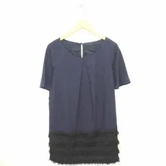 アメリカンラグシー AMERICAN RAG CIE ワンピース 膝下丈 総柄 フリンジ 薄手 プルオーバー 半袖 紫 黒 パープル ブラック /TT6