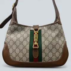 GUCCI 美品 グッチ ジャッキー 1961 GGスプリーム 2way ショルダーバッグ 636706 PVC レザー ベージュ ブラウン ゴールド金具 クロスボディ ワンショルダー セミショルダー シェリー ABランク 中古 鑑定済 グッチバッグ