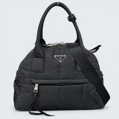 PRADA 極美品 プラダ TESSUTO BOMBER テスートボンバー トライングルロゴ 2way ハンドバッグ ショルダーバッグ 1BB881 ナイロン レザー ブラック 三角プレート ロゴプレート キルティング Aランク 鑑定済 中古 プラダバッグ