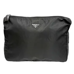【中古】 プラダ テスート ナイロン ポーチ 大判 トライアングルロゴ ナイロンポーチ ブラック 1NA021