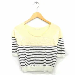 レストローズ L'EST ROSE ニット セーター ボーダー レース 丸首 ラグランスリーブ 半袖 2 イエロー アイボリー 黄 /TT4