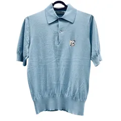 【最終価格】PRADA 極美品 プラダ ロゴ ニット ポロシャツ 半袖 2018年 UMA922 ブルー マルチカラー #48 カットソー メンズ Aランク 中古 鑑定済 プラダポロシャツ 価格改定】PRADA 極美品 プラダ ロゴ ニット ポロシャツ 半袖 2018年