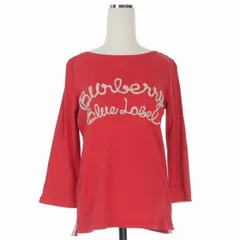 バーバリーブルーレーベル BURBERRY BLUE LABEL ロゴ刺繍 ショルダーボタンTシャツ カットソー 長袖 38 レッド 赤 E1P25-719-15
