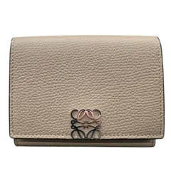 LOEWE 展示品級 ロエベ ANAGRAM TRIFOLD WALLET アナグラム トライフォールド ウォレット 三つ折り財布 C821TR2X02 レザー ベージュ コンパクトウォレット ミニ財布 SAランク 中古 鑑定済 ロエベ財布