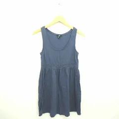 エイチ&エム H&M ワンピース ひざ丈 プルオーバー 丸首 透けレース ノースリーブ XS 紺 ネイビー /TT16