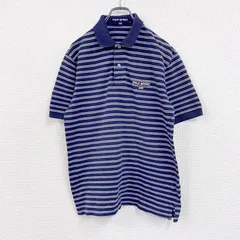 古着 used　90s　POLO SPORT　ポロスポーツ　半袖ポロシャツ　ヴィンテージ　ボーダー柄　紺　ネイビー　Lサイズ