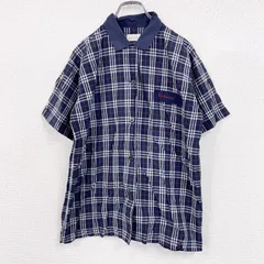 古着 used　～90s　BURBERRYS　バーバリーズ　半袖チェックシャツ　ボックスシャツ　チェック柄　紺　ネイビー　Lサイズ