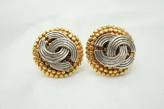 シャネル 00A ココマーク ピアス ラウンド型 ドット コンビカラー アクセサリー メッキ 金 ゴールド CHANEL 6019j