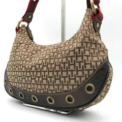 トミーヒルフィガー ワンショルダーバッグ モノグラム H柄 キャンバス レザー 茶 y2k