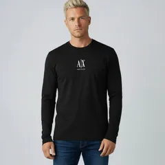 2 ARMANI EXCHANGE アルマーニ エクスチェンジ XM000364 AF12308 UC001 ブラック Tシャツ クールネック 長袖