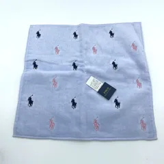POLO RALPH LAUREN　ポロ ラルフローレン ミニタオル　ハンカチ　ロゴ柄　刺繍　ライトブルー　コットン　28×28