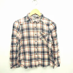 ナイスクラップ NICE CLAUP シャツ ブラウス チェック ステンカラー 綿 コットン 長袖 F ネイビー ライトベージュ 紺 薄茶 /TT9