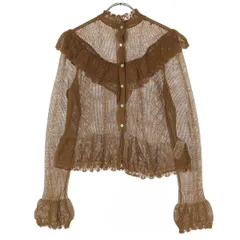 美品 ZARA ザラ 長袖 フリル 鍵編み ニットカーディガン S ブラウン系 レディース 古着