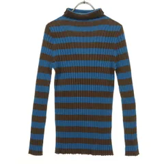 美品 DEMYLEE デミリー ボーダー柄 長袖 ハイネック リブ ニット S ブルー系 ブラウン レディース 古着のサムネイル