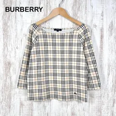 BURBERRY LONDON バーバリーロンドン ホースロゴ刺繡 ノバチェック ストレッチ 七分袖 カットソー ベージュ レディース トップス