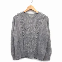 ローリーズファーム LOWRYS FARM セーター ニット 長袖 丸首 ケーブル編み フリンジ 切替リブ ウール混 M グレー 灰 /HT25