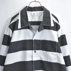 90s～ WY BRAND プリズナー ボーダー ワークシャツ ジャケット 太縞 ボーダー 囚人 長袖シャツ ヴィンテージ ビンテージ ホワイト ブラック アメリカ USA 古着 メンズL相当