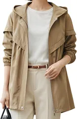 FAAMEE(フェイミー) マウンテンパーカー フード付き モッズコート ロング ポケット ジャケット スポーツブランド 茶色 秋服 細身 厚手 チャコール ベージュ 低身長 無地 作業着 (カーキ,  M)