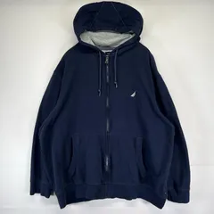 古着 ノーティカ NAUTICA パーカー スウェット フルジップ ワンポイントロゴ刺繍 大きいサイズ 2XL  ネイビー メンズ