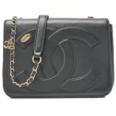 CHANEL シャネル ラムスキン デカココマーク フルフラップ チェーンショルダーバッグ 黒 ゴールド金具  デカココ ブランド【中古】【送料無料】